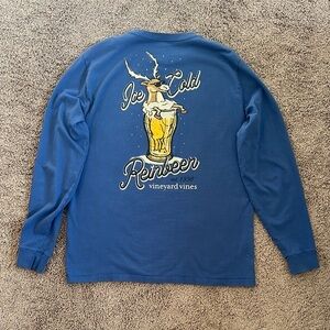 Vineyard Vines Men’s Blue Long Sleeve Tee Reinbeer Logo Size M